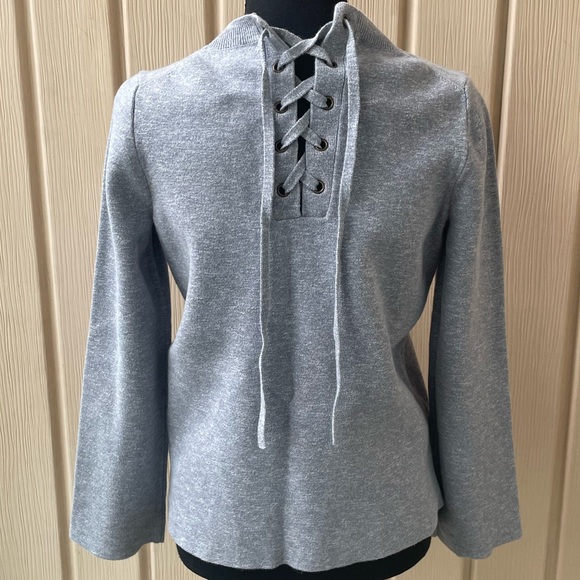 MADEWELL • Grey Laced-Back Pullover Sweater - Picture 8 of 16